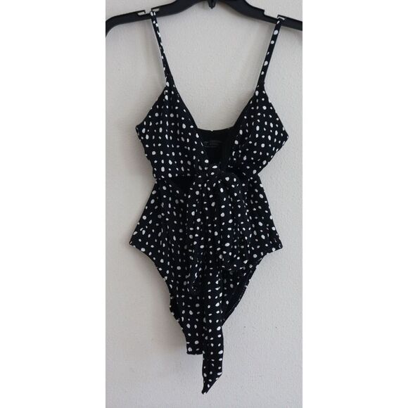 Aerie Women's Sz S Black Polka Dot Wrap Around Detail One Piece Swimsuit - Picture 1 of 7